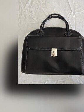 Classic Black Structured Satchel Briefcaae Bag with Silver Hardware